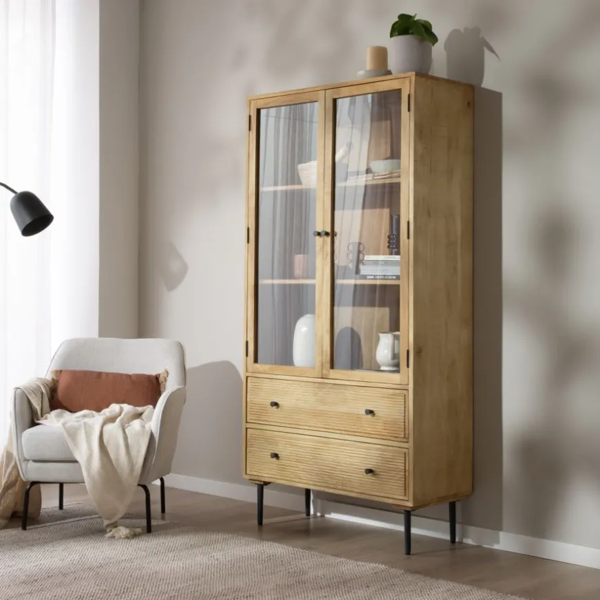 Banak Boréal Vitrine en bois massif de manguier et métal