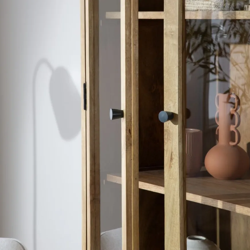 Banak Boréal Vitrine en bois massif de manguier et métal