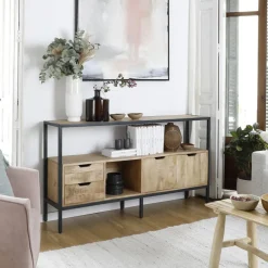 Banak Boston Buffet en bois massif de manguier et métal