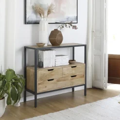 Banak Boston Meuble d'entrée en bois massif de manguier et métal