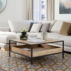 Banak Boston Table basse carrée en bois massif de manguier et métal