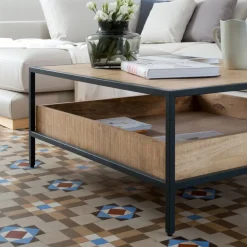 Banak Boston Table basse carrée en bois massif de manguier et métal