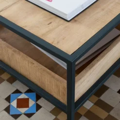 Banak Boston Table basse carrée en bois massif de manguier et métal