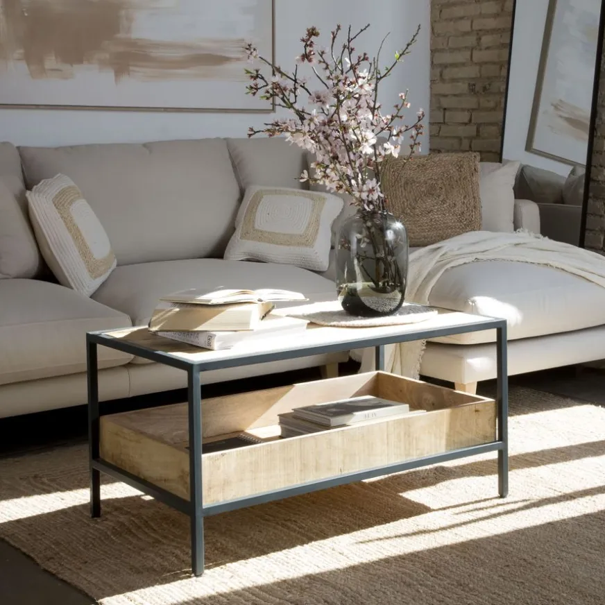 Banak Boston Table basse en bois massif de manguier et métal