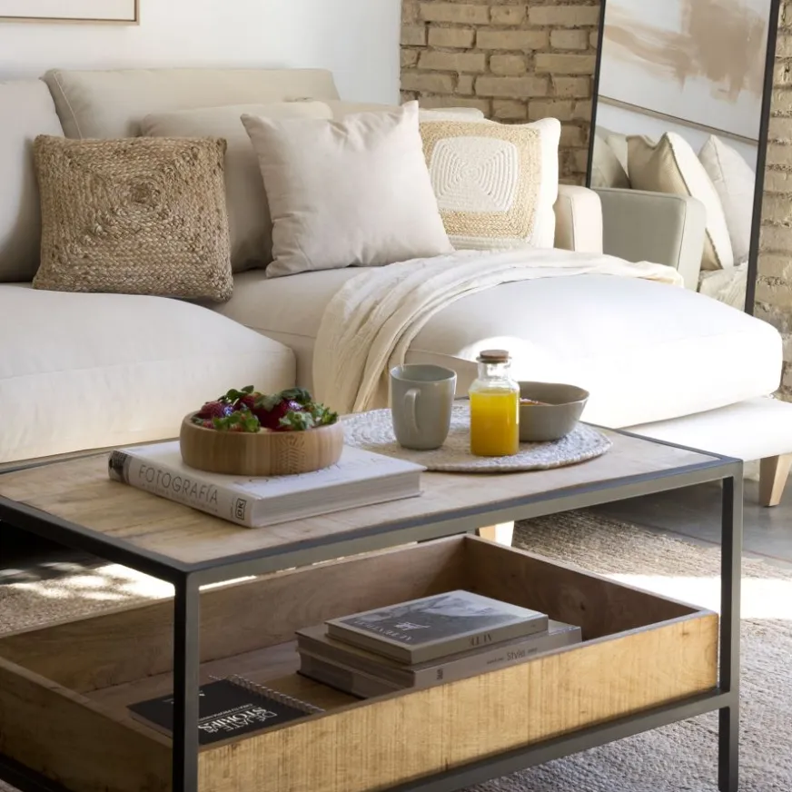 Banak Boston Table basse en bois massif de manguier et métal