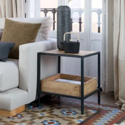 Banak Boston Table d'appoint en bois massif de manguier et métal