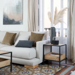 Banak Boston Table d'appoint en bois massif de manguier et métal