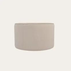 Banak Camille Puf de salón redondo tapizado en terciopelo beige