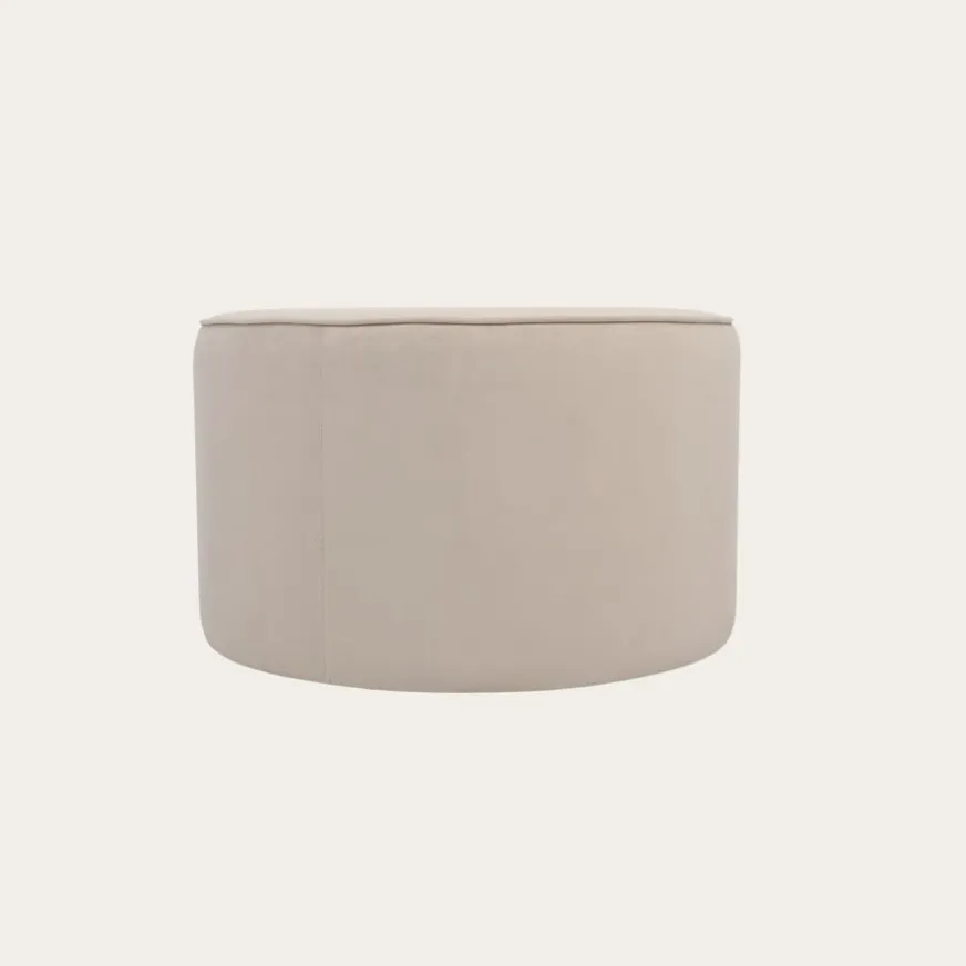 Banak Camille Puf de salón redondo tapizado en terciopelo beige