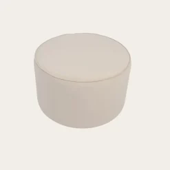 Banak Camille Puf de salón redondo tapizado en terciopelo beige