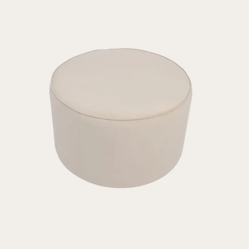 Banak Camille Puf de salón redondo tapizado en terciopelo beige