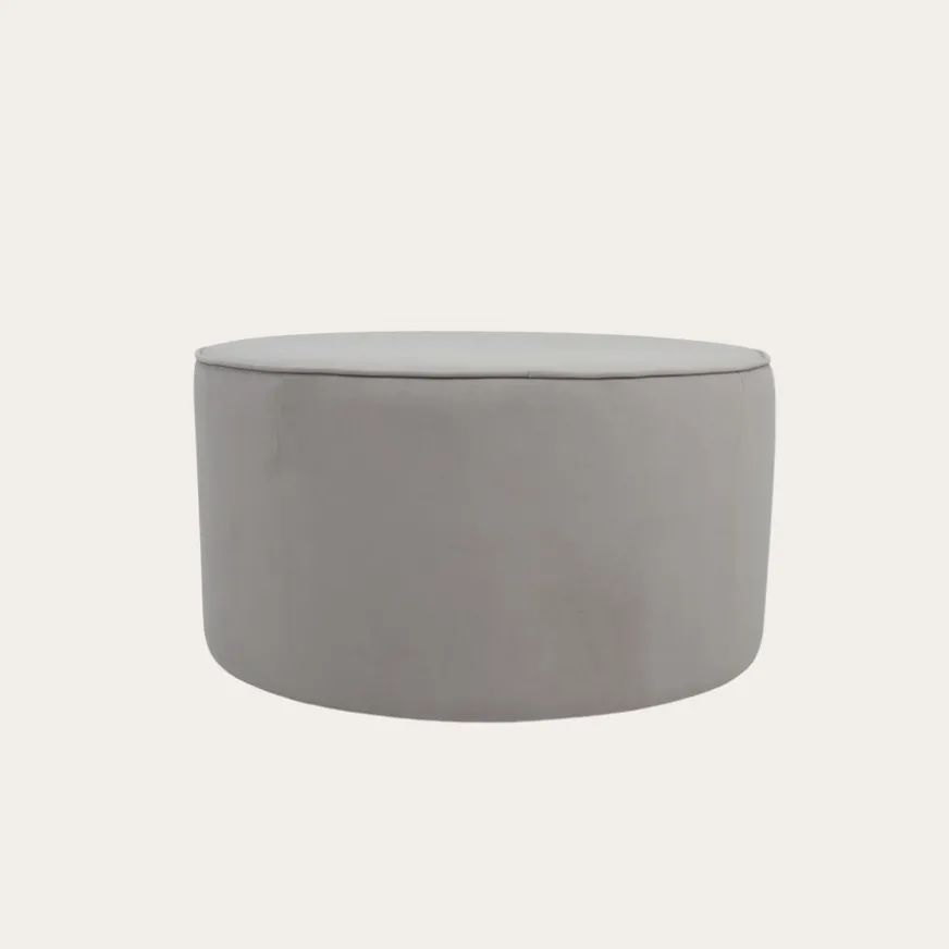 Banak Camille Puf de salón redondo tapizado en terciopelo gris