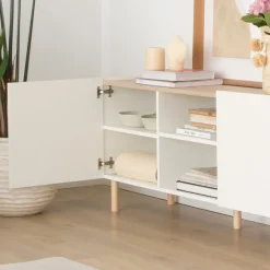 Banak Canes Meuble tv petit blanc mat et naturel duna