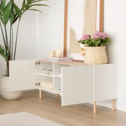 Banak Canes Meuble tv petit blanc mat et naturel duna