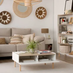 Banak Canes Table basse blanc mat et naturel duna