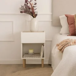 Banak Canes Table de chevet blanc mat et naturel duna