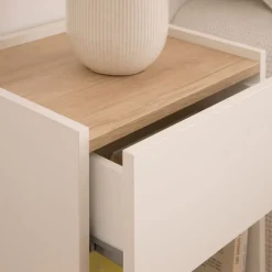 Banak Canes Table de chevet blanc mat et naturel duna