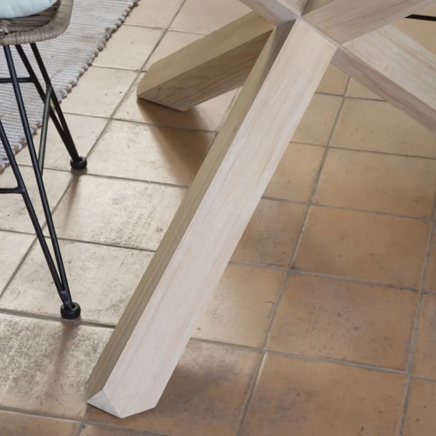 Banak Carot Mesa de comedor de madera maciza natural y cristal redondo de 120 cm