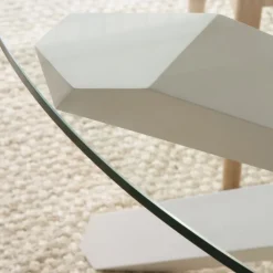 Banak Carot Table &agrave; manger en bois massif laqué blanc et verre rond de 120 cm