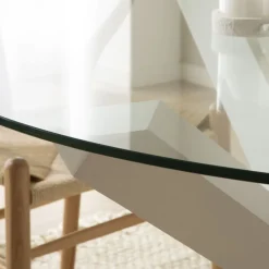 Banak Carot Table &agrave; manger en bois massif laqué blanc et verre rond de 120 cm