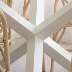 Banak Carot Table &agrave; manger en bois massif laqué blanc et verre rond de 120 cm