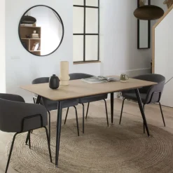 Banak Coimbra Table de salle à manger rectangulaire en bois et métal