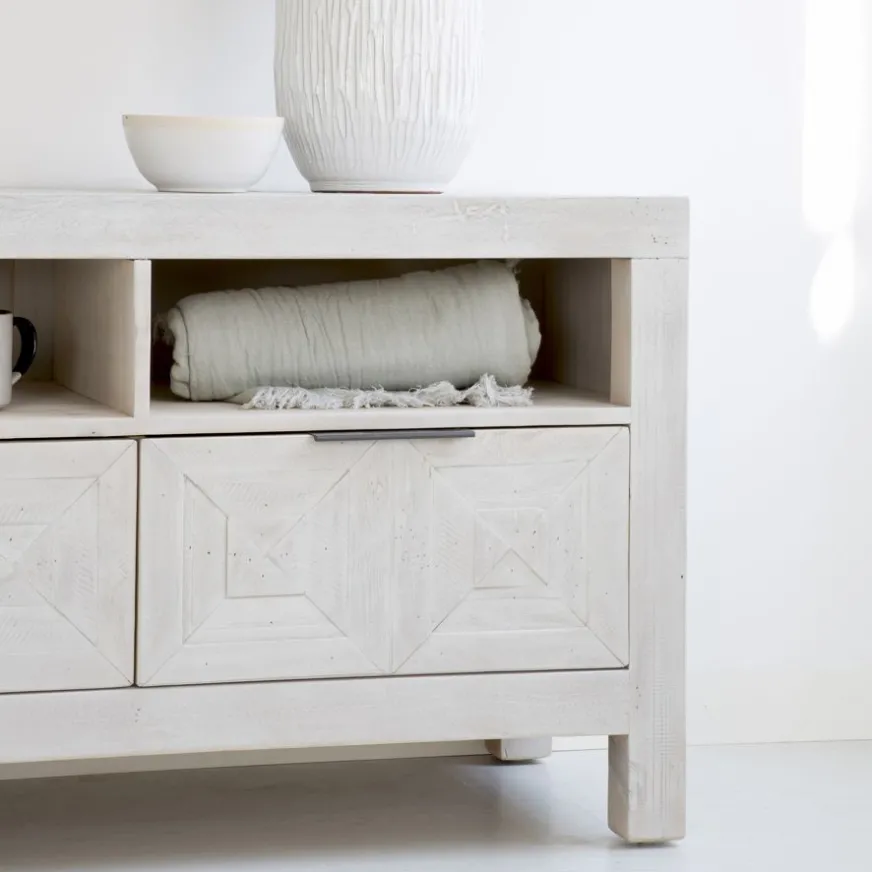 Banak Cuzco Meuble tv en bois massif blanc wild