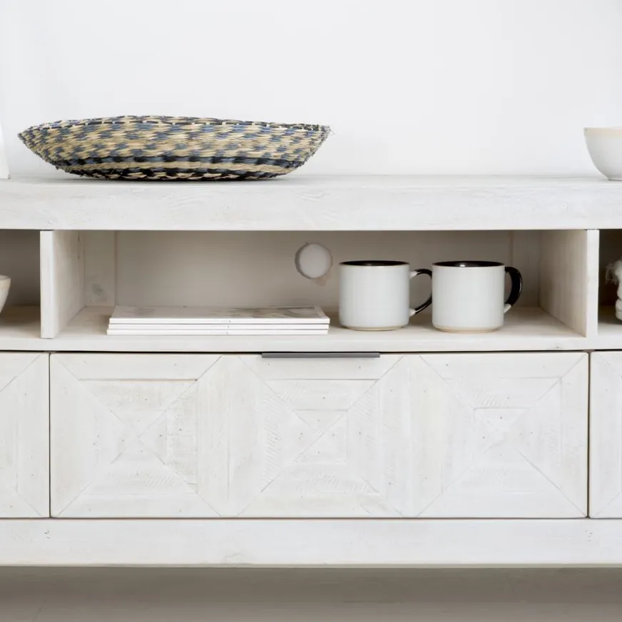 Banak Cuzco Meuble tv en bois massif blanc wild