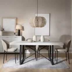 Banak Cuzco Table à manger rectangulaire en bois massif blanc wild et métal noir