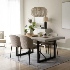 Banak Cuzco Table à manger rectangulaire en bois massif blanc wild et métal noir