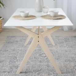 Banak Cyrus Mesa de comedor rectangular de madera color blanco y natural
