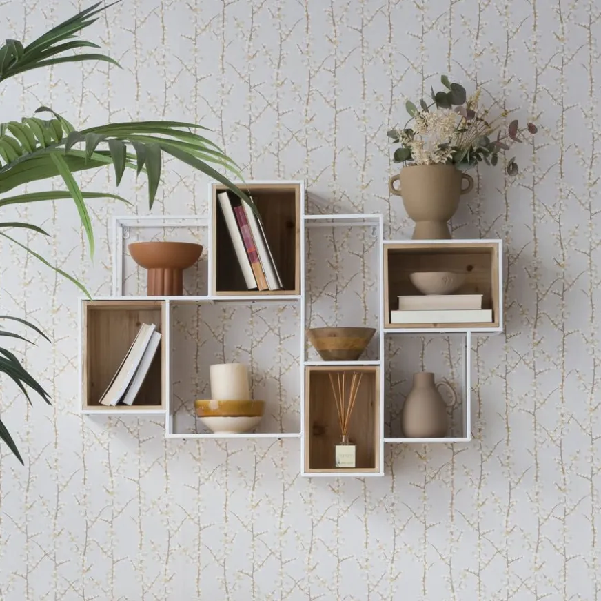 Banak Dallas étagère murale en bois et métal blanc