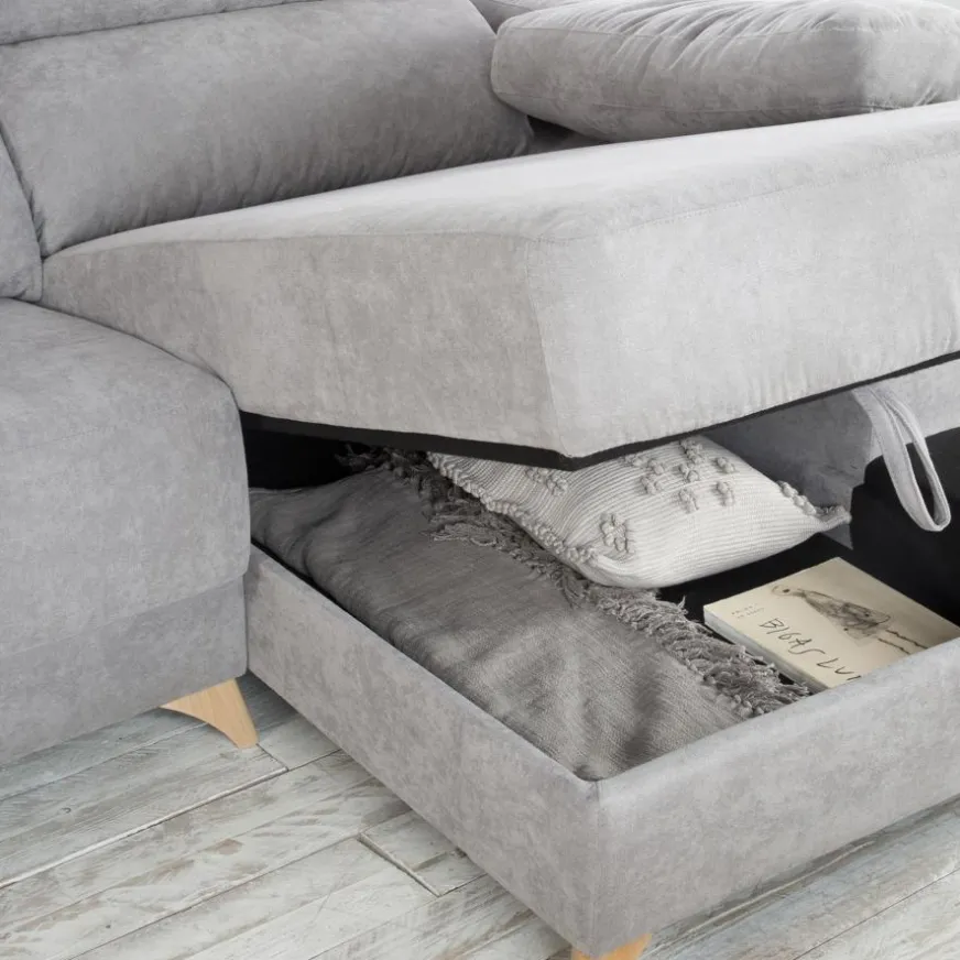 Banak Dandy Canapé d'angle droite 4 places gris avec rangement