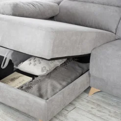 Banak Dandy Canapé d'angle gauche 4 places gris avec rangement