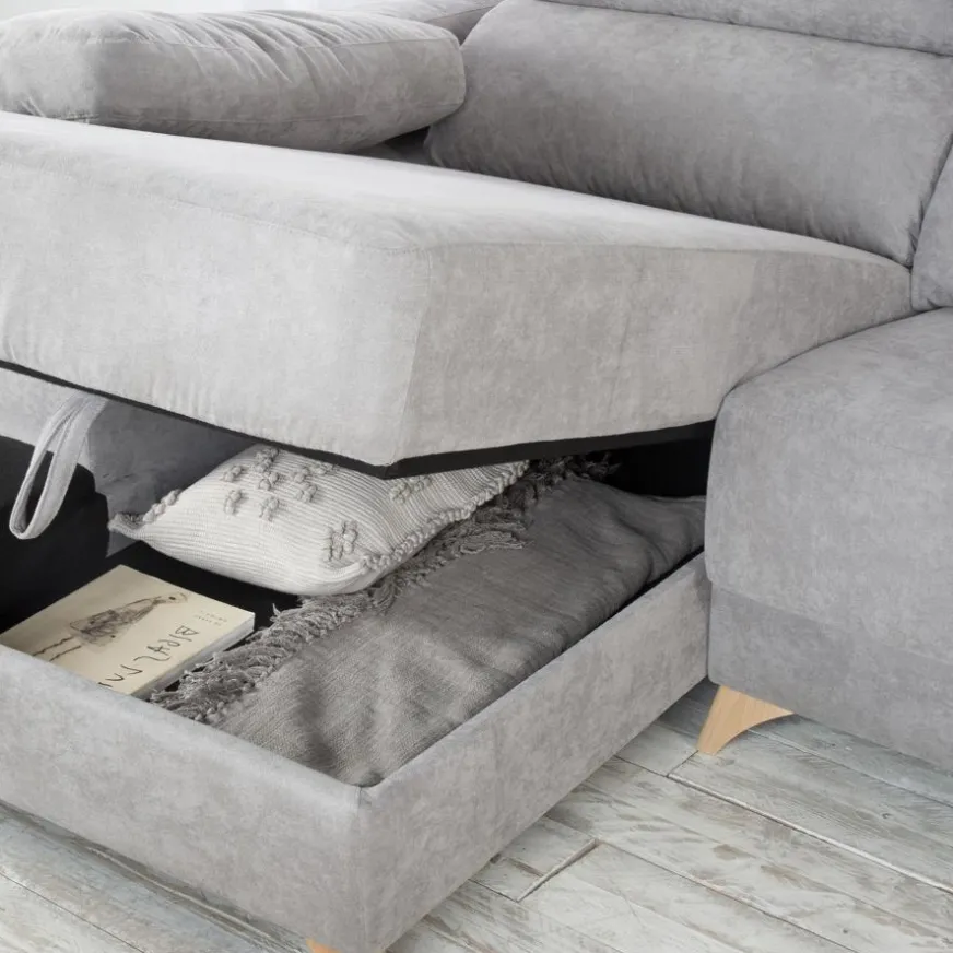 Banak Dandy Canapé d'angle gauche 4 places gris avec rangement