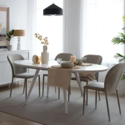 Banak Didier Table à manger extensible ovale 160/200 laqué en blanc