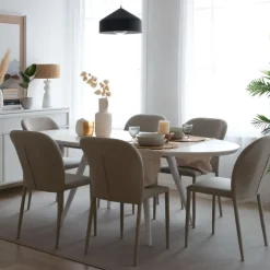 Banak Didier Table à manger extensible ovale 160/200 laqué en blanc