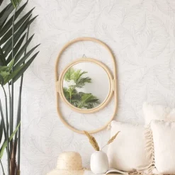 Banak Dinha Miroir rond mural en rotin naturel
