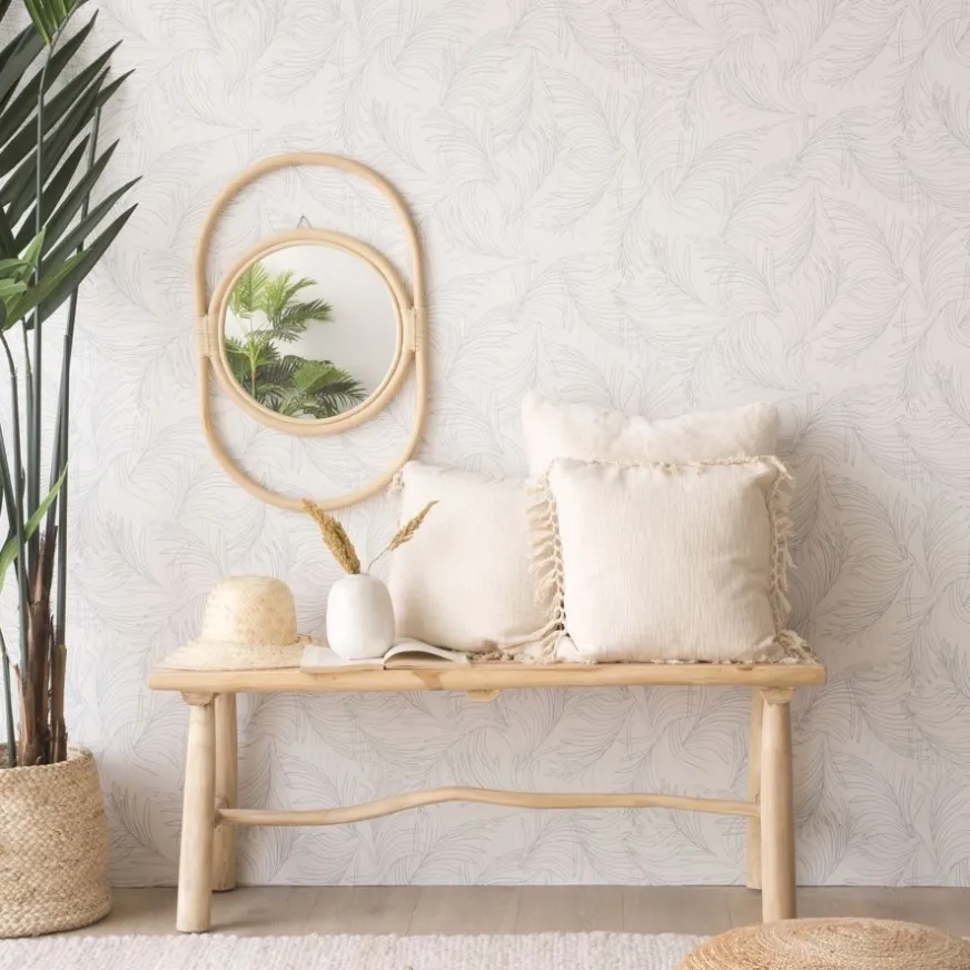 Banak Dinha Miroir rond mural en rotin naturel