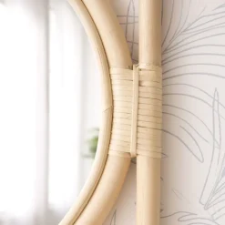 Banak Dinha Miroir rond mural en rotin naturel