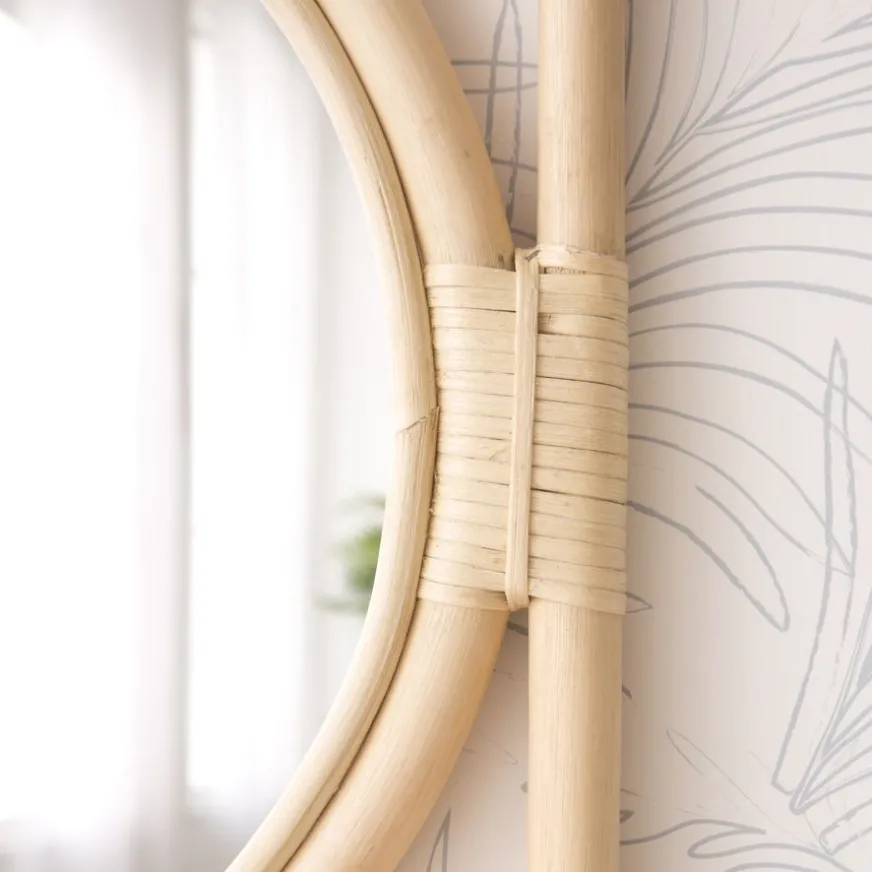 Banak Dinha Miroir rond mural en rotin naturel