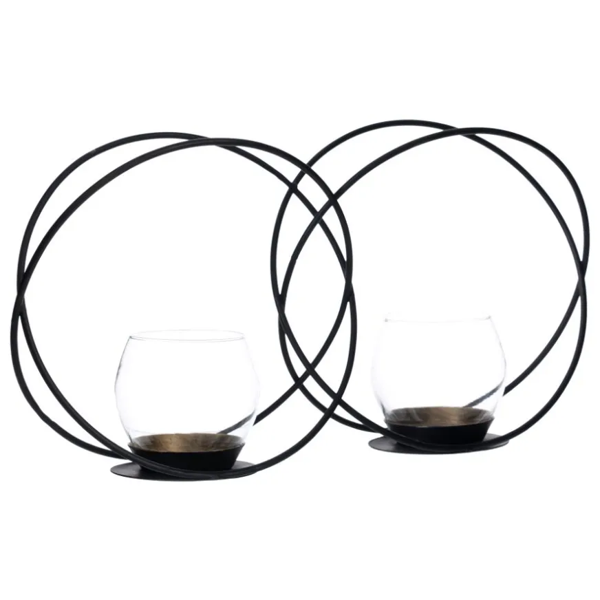 Banak Dupla Bougeoirs en métal noir / verre