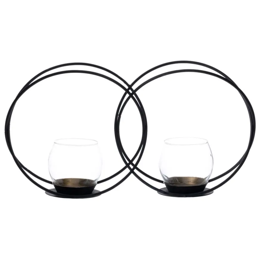 Banak Dupla Bougeoirs en métal noir / verre