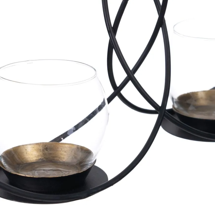 Banak Dupla Bougeoirs en métal noir / verre