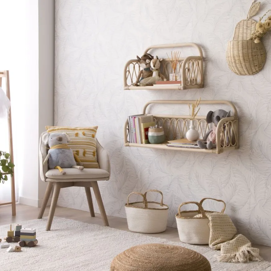 Enfant Banak Eban étagère murale rectangulaire 60x35 en rotin naturel