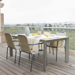 Banak Ensemble Table inset et 4 chaises mink topo/grafito