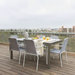 Banak Ensemble Table inset et 6 chaises gris/blanc