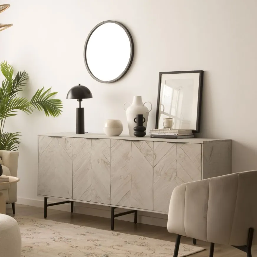 Banak Enzo Buffet en bois massif et métal couleur blanc wild