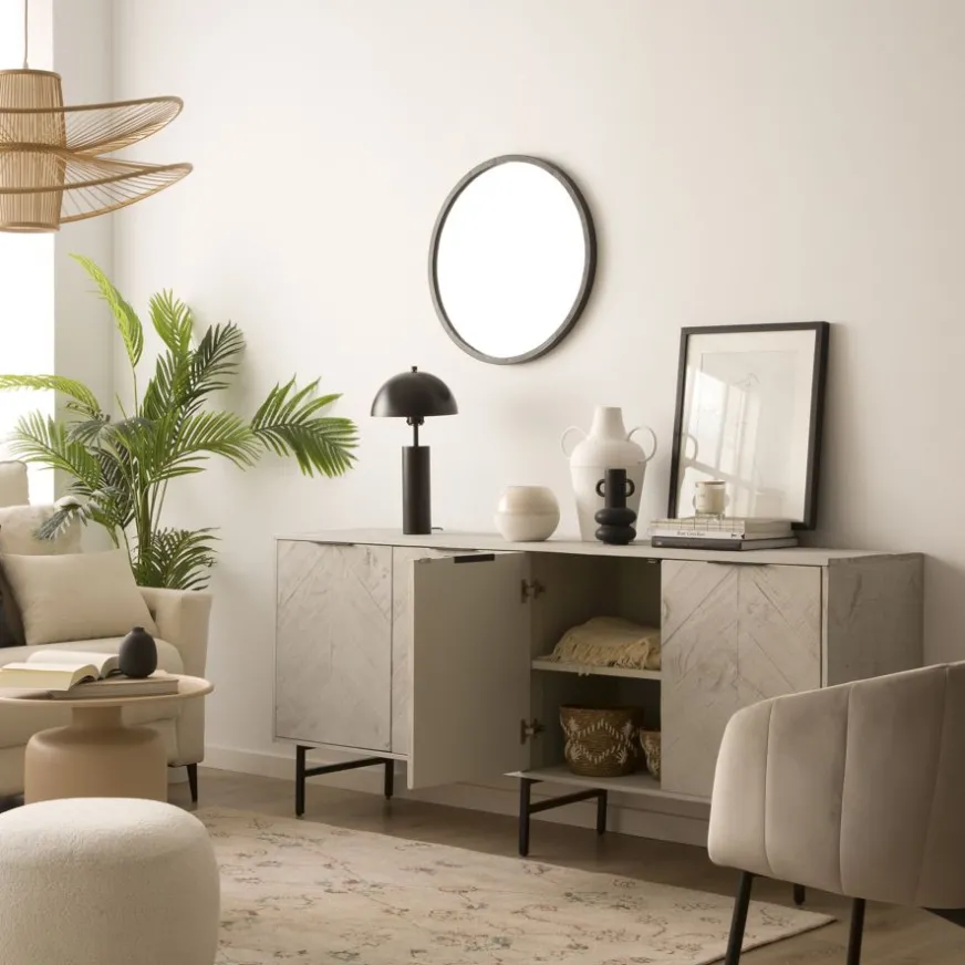 Banak Enzo Buffet en bois massif et métal couleur blanc wild