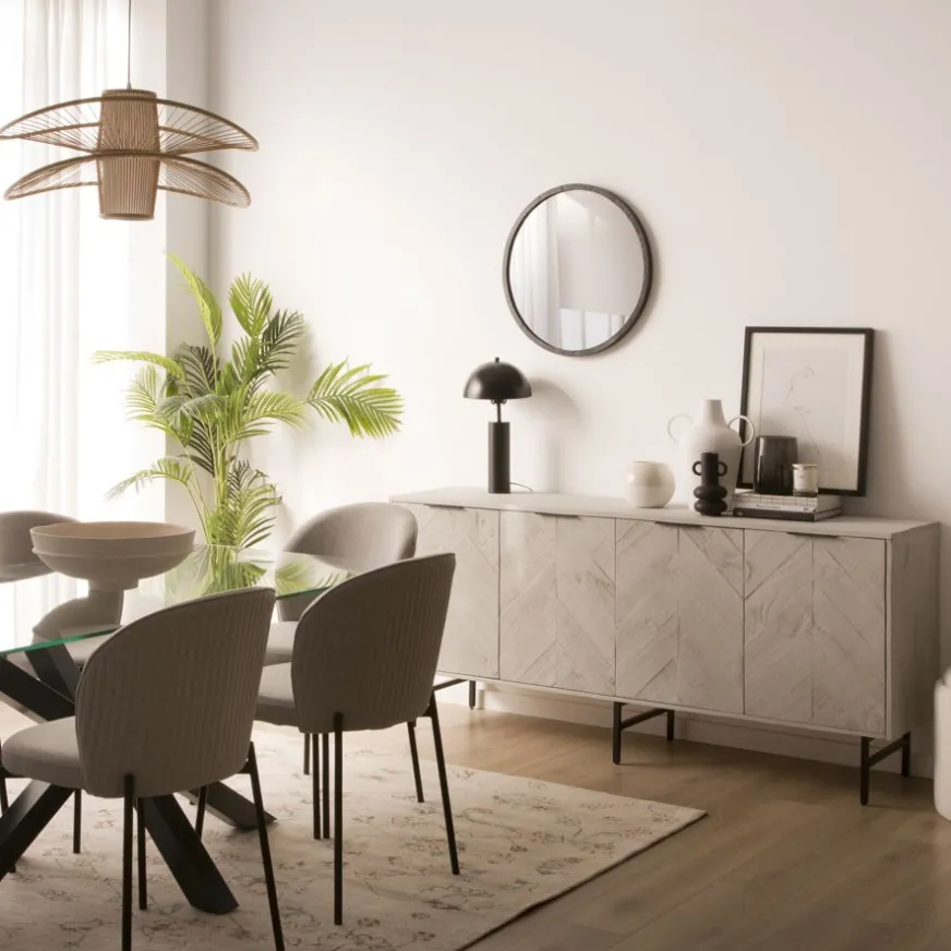 Banak Enzo Buffet en bois massif et métal couleur blanc wild